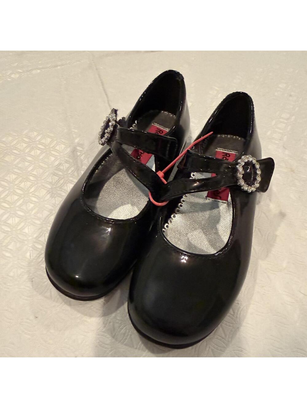 Girls Black Patent Mary Jane Dress Shoes with Rhinestone Buckle Size 9
